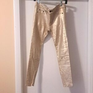 Rag & Bone Champagne Lambskin Skinny Jean W/ Ankle Zippers Sz2 . New Condition